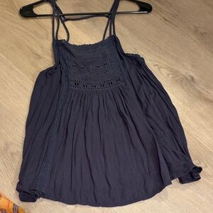 American Eagle Outfitters Navy Crochet-Front Spaghetti Strap Camisole